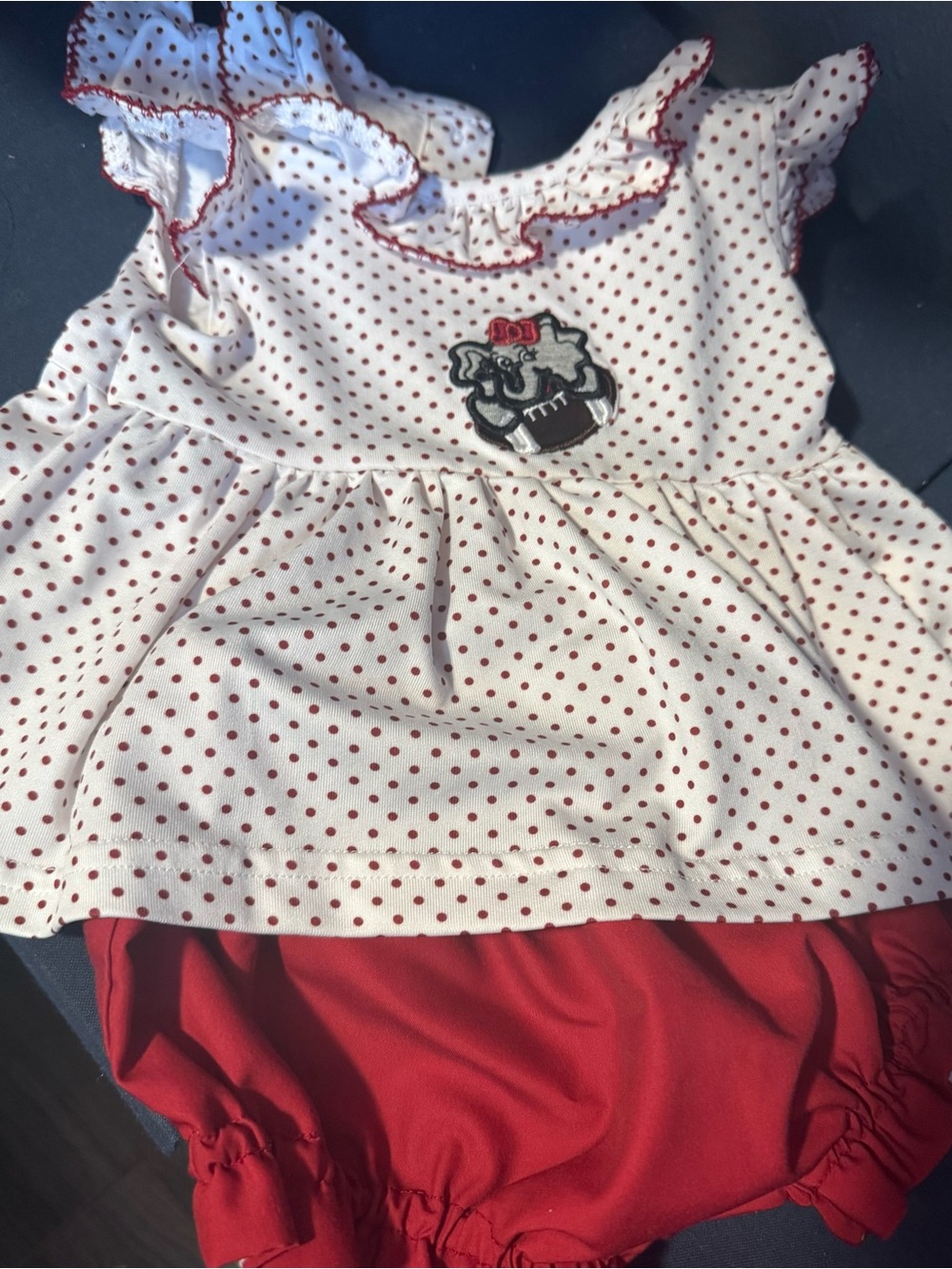 Girls Red Dot Ruffle Dress with Bloomers Alabama Mascot